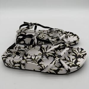 Aerosoles Comfort Footbed Sandals White/black Printed Floral Faux Leather NWOB 7